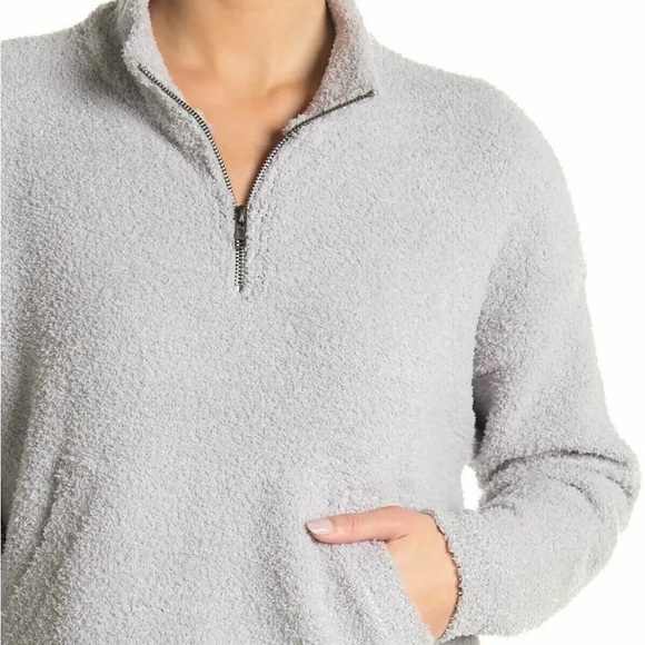 Nordstrom RDI Cozy Fuzzy Mock Neck Zip Pullover Sweatshirt Sweater Grey Medium - Picture 3 of 9